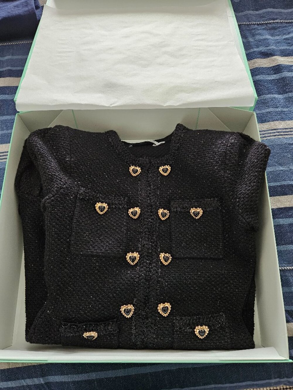 Self Portrait Black Buttoned Knit Mini Knit Dress Heart Buttons NWOT Size Small - Picture 10 of 16